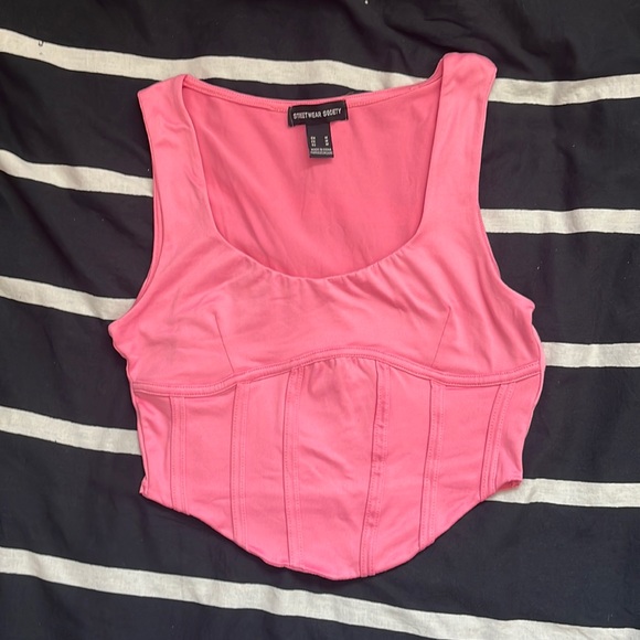 ‼️NWOT - Corset Barbie Pink Crop top - Picture 1 of 2